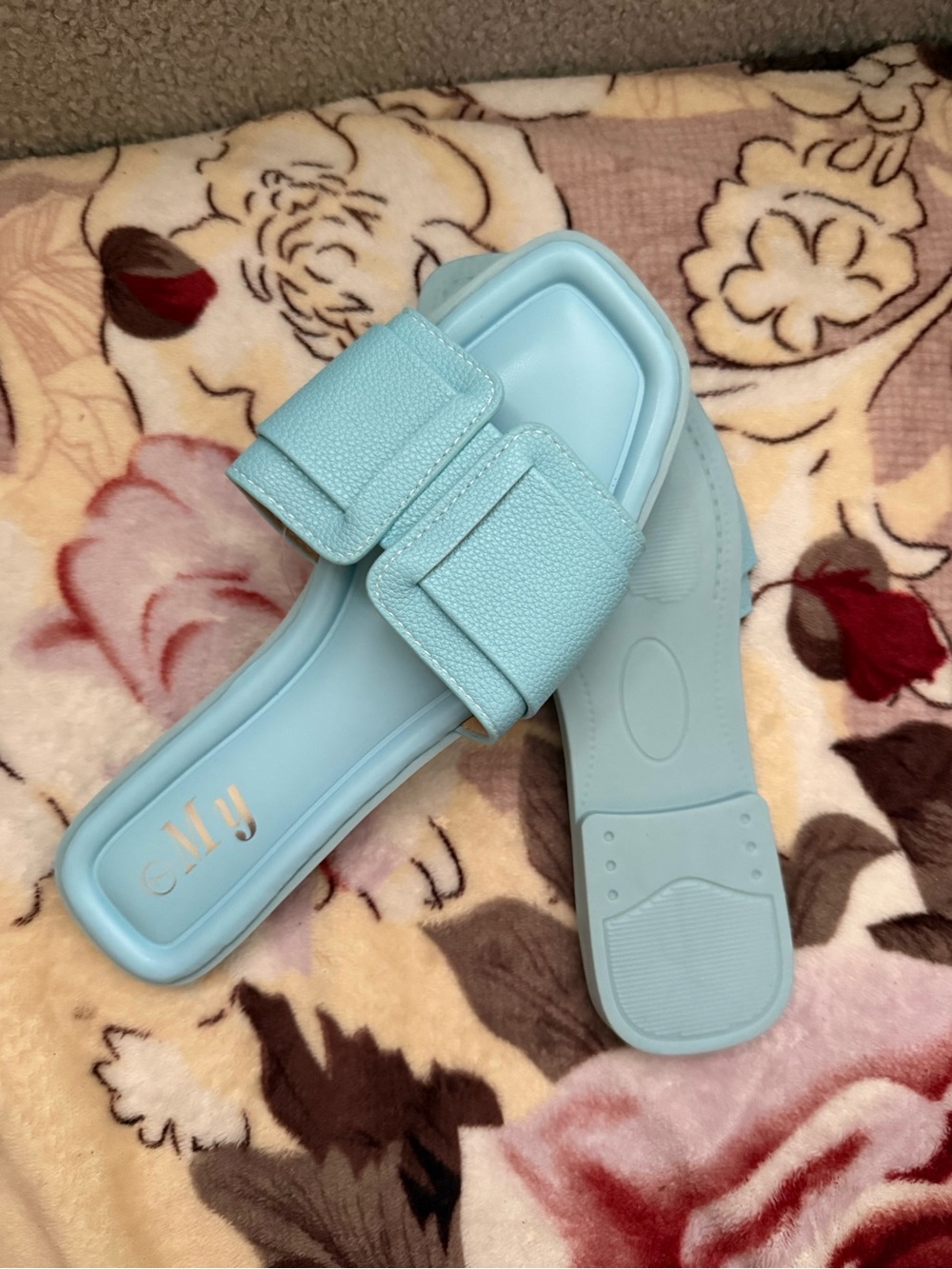 Women's Light Blue Slide Mules with Adjustable Strap